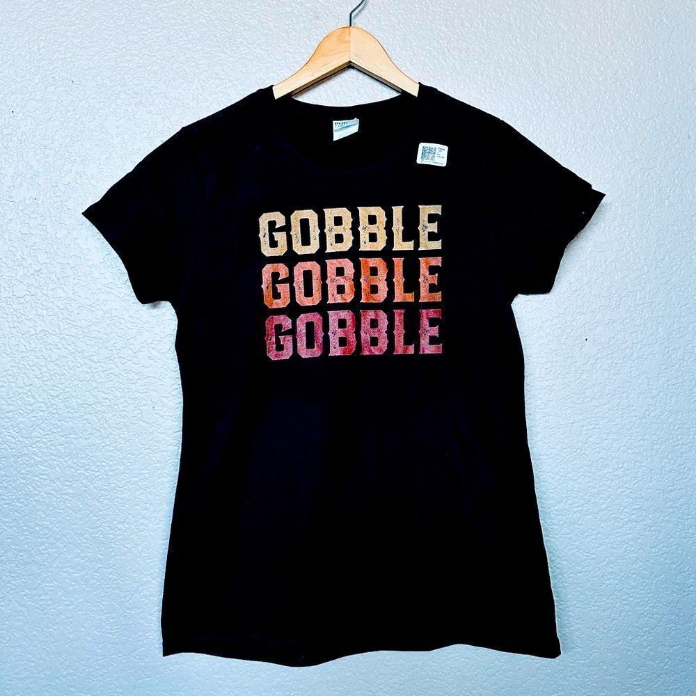 Fall Thanksgiving Gobble Turkey Black T-Shirt Top S